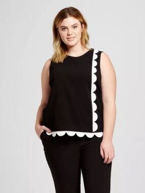 VICTORIA BECKHAM for Target Women's Black Twill Tank Top A-Line Scallop Hem, 2X